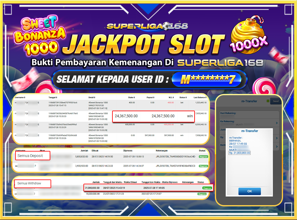 SUPERLIGA168 JACKPOT SWEET BONANZA 1000 Rp.31,000,000-LUNAS